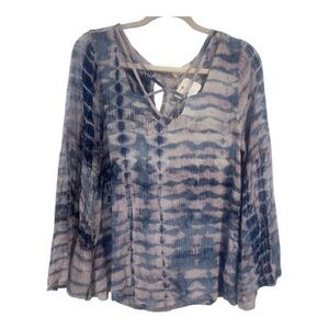 Entro‎ Bell Sleeve Blue & White Tie-Dye Blouse | Women's M | NWT